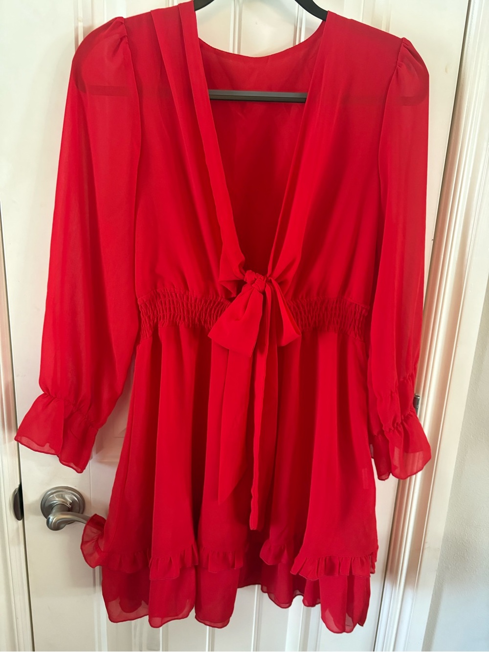 Women's Backless Red Ruffle Mini Dress - Picture 4 of 5